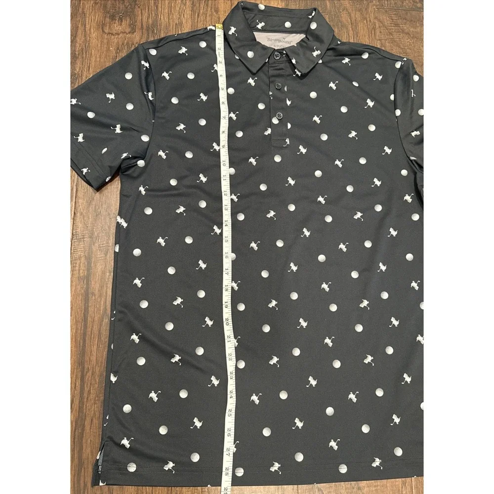 Birdie Bound Mens Golf Polo Shirt‎ Black White Player Print Performance Size S
